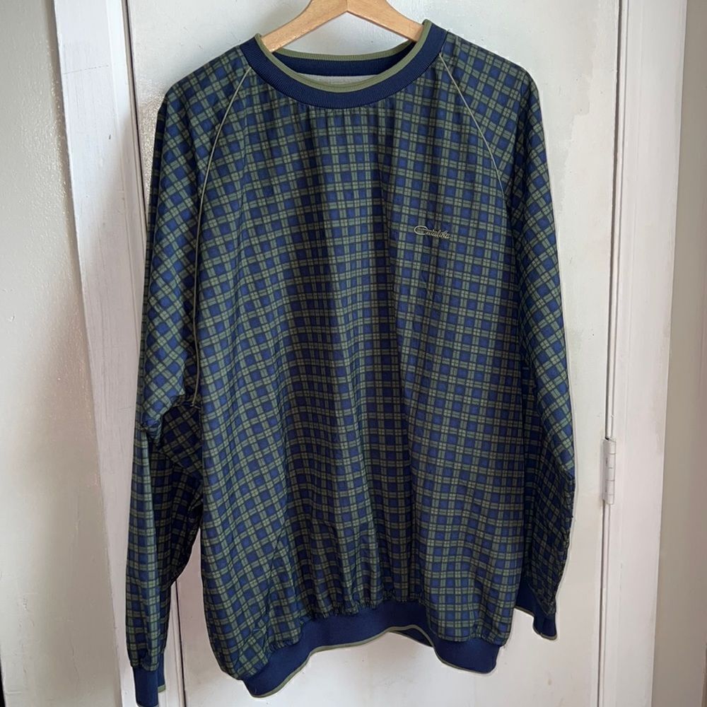 CATALINA Navy and Green Plaid Check Pullover Windbreaker Golf Jacket-XL